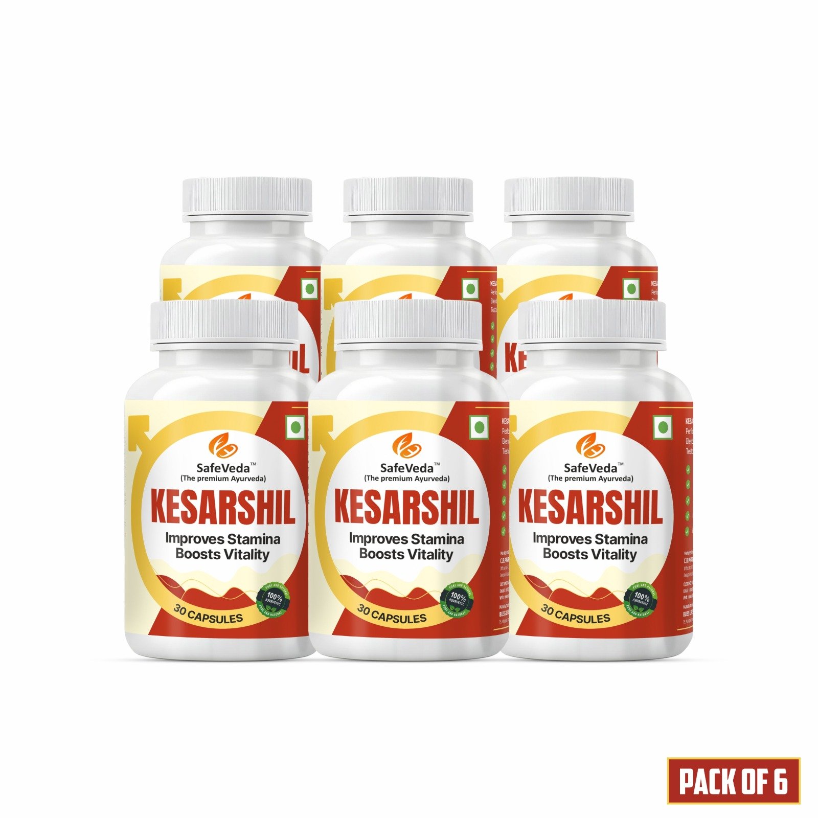 Kesarshil Ayurvedic Capsules for Men | Natural Energy & Wellness Support | With Shilajit, Ashwagandha & Safed Musli | 6 Bottle Value Pack (180 Capsules)