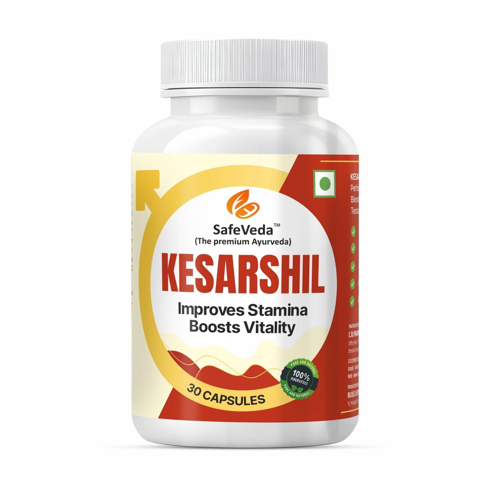 kesarshil ayurvedic capsules for men | improves stamina, boosts vitality & testosterone | with shilajit, ashwagandha & safed musli (30 capsules)