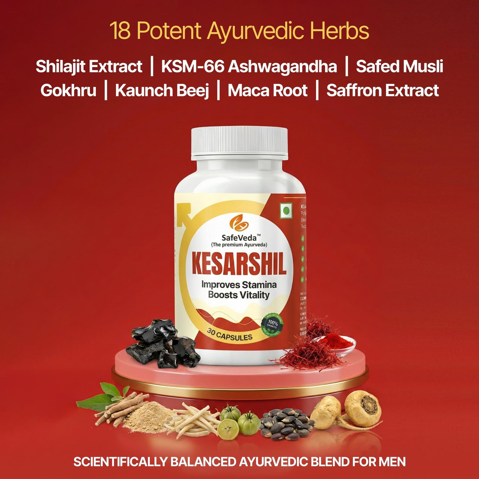 kesarshil ayurvedic capsules for men | improves stamina, boosts vitality & testosterone | with shilajit, ashwagandha & safed musli (30 capsules)